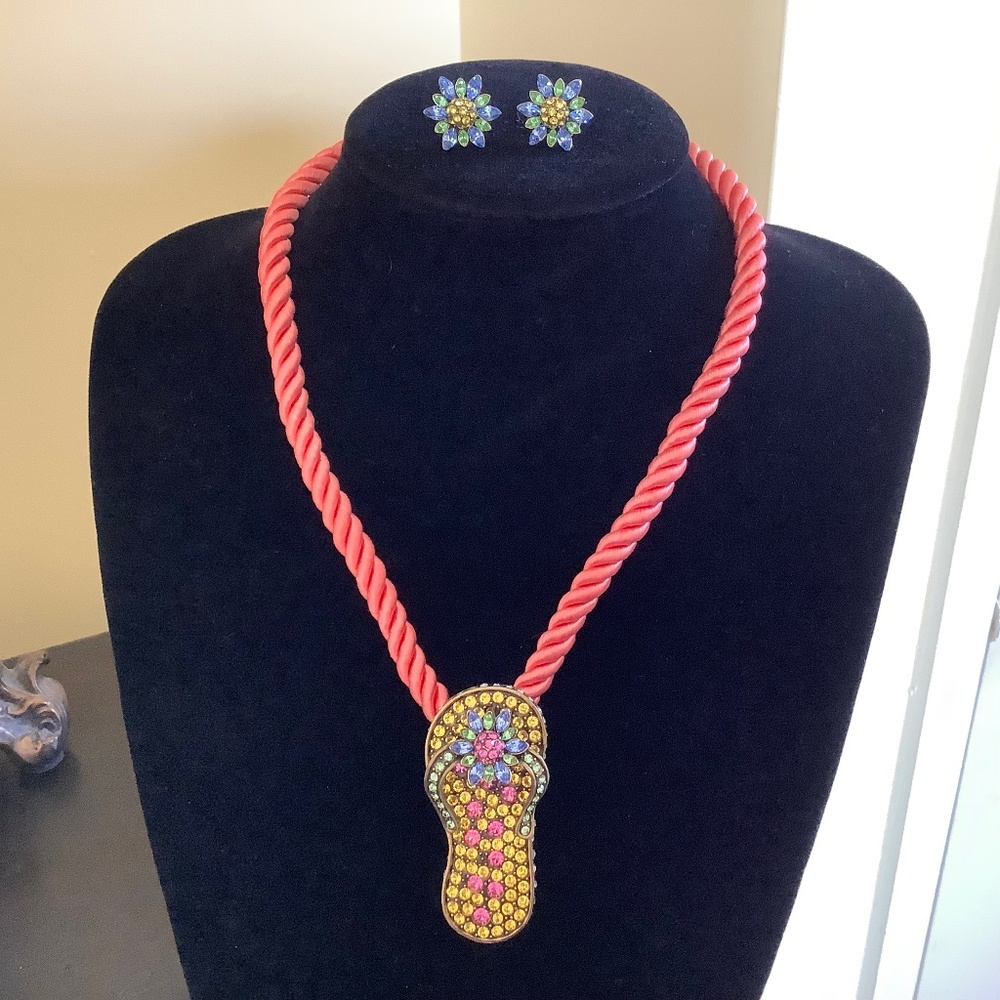 Heidi Daus Flipping Fabulous Crystal Pin Earrings and Silk Cord Multi